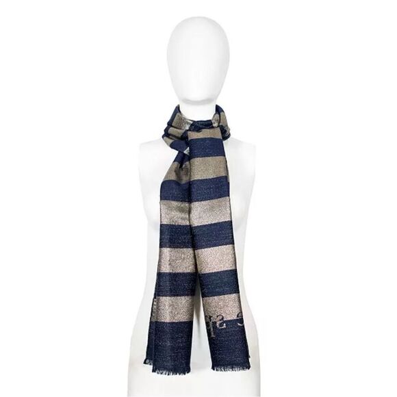 kate spade new york Women's Scarf Logo Awning Stripe Yarn Dye NWT Wool Silk Blue - Picture 1 of 16